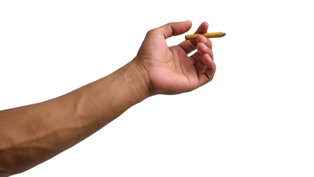 Hand holding a clove cigarette isolated on a transparent background