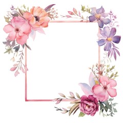 Elegant Floral Watercolor Frame With Delicate Pink Blossoms and Greenery