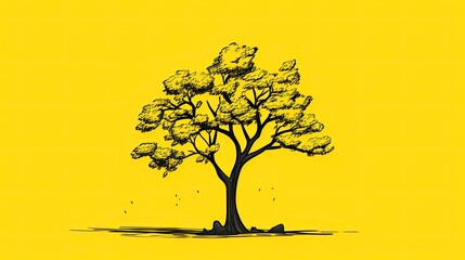 A tree, yellow background,in the style of animated gifs, minimalist pen drawings, sparse and simple,in the style of minimalist cartooning