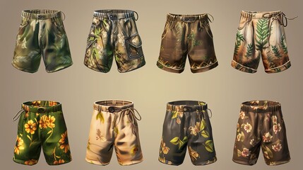 Set of Shorts in Game Asset style - obrazy, fototapety, plakaty