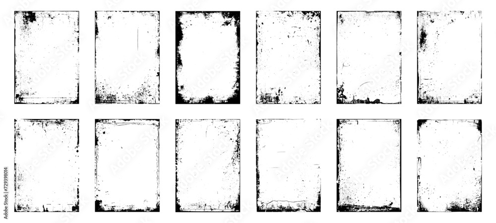 Aufkleber set of frame different distressed black texture. distress overlay vector textures. set of dotted abs