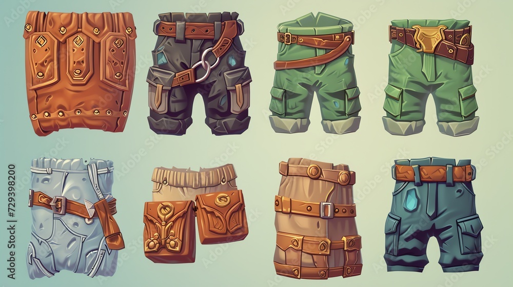 Wall mural Set of Shorts in Game Asset style