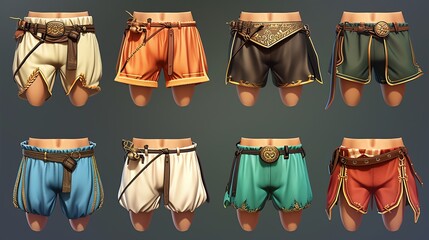 Set of Shorts in Game Asset style - obrazy, fototapety, plakaty