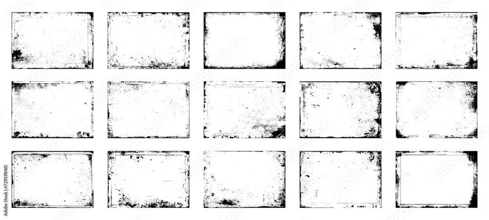 Poster set of frame different distressed black texture. distress overlay vector textures. set of dotted abs