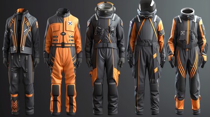 Naklejka premium Set of Space Suit in Game Style