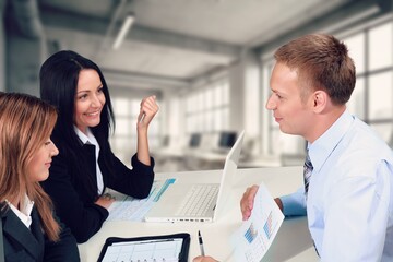 Naklejka premium Business man with documents writing signatures for legal paperwork