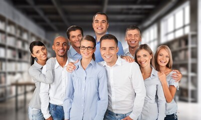 Fototapeta premium Group team of happy successful employees in workspace