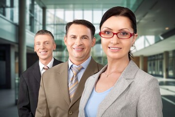 Group team of happy successful employees in workspace