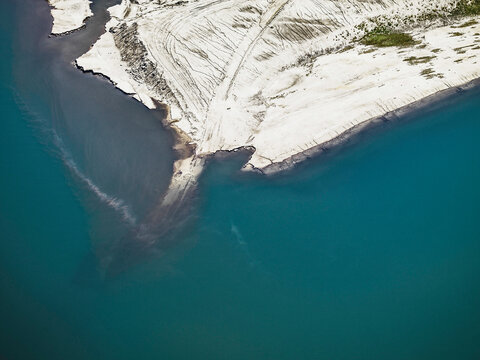 Aerial image of tailings pond from coal mine. Welzow, Germany