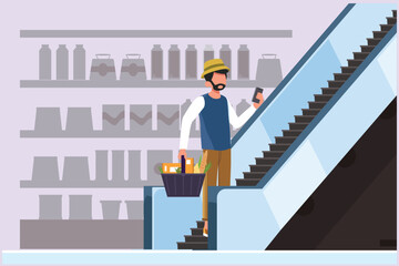 Happy people shopping at mall. Shopping concept. Colored flat vector illustration isolated.	
