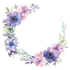 Elegant Watercolor Floral Frame With Blue and Purple Flowers, Perfect for Spring Invitations