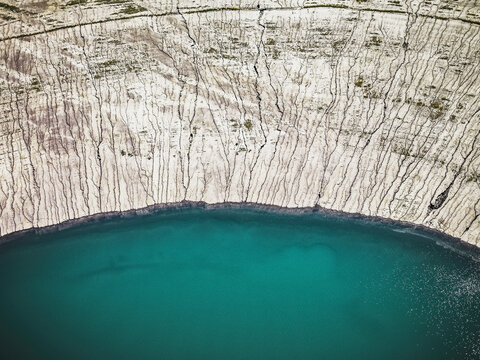 Aerial image of tailings pond from coal mine. Welzow, Germany