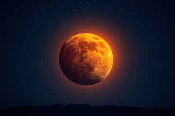 Fototapeta na wymiar A clear view of a eclipse full moon illuminating the dark night sky.