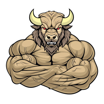 strong buffalo mascot vector art illustration muscle buffalo design