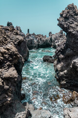 natural pool in the mountain rocks coast