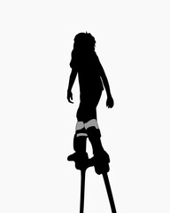 Black silhouette of a stilt walker, street performer illustration