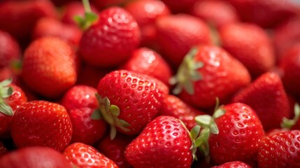 Strawberries background. Close up of fresh strawberries. Top view.