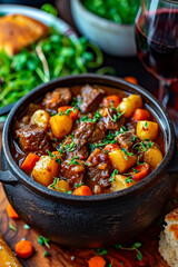 Beef Bourguignon with carrots,onions and mushrooms.Savory Beef Stew with Vegetables and Herbs