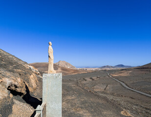 La Oliva, Fuerteventura, Spain, November 23, 2023; Aerial image of the monument Monumento a Miguel Unamuno near Tindaya Fuerteventura Canary Islands Spain 