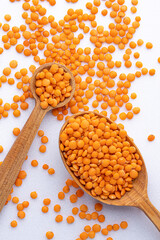 Red lentils pile isolated.Pile lentil isolated on white background.