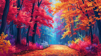 Beautiful View Of The Autumn Forest In The Morning