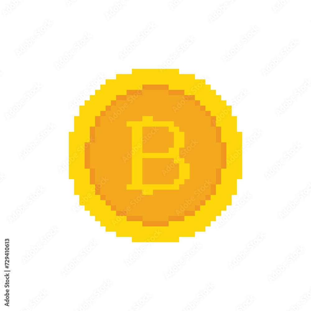 Aufkleber pixel art bitcoin vector icon golden coin pixel element for 8 bit game