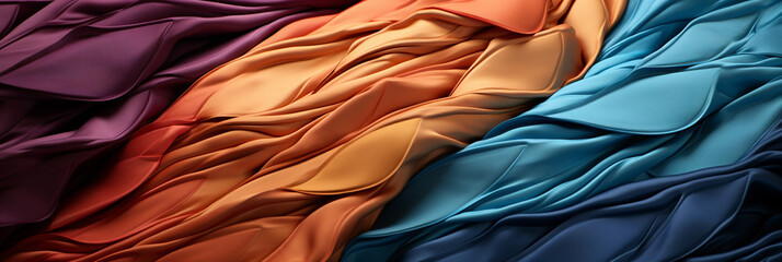 Wide panoramic Fabric 3D texture pattern background with colorful smooth fabric material map