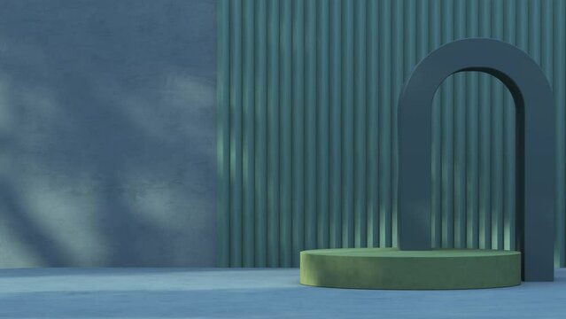 3D render animation 4k platform green with green backdrop with tree shadows