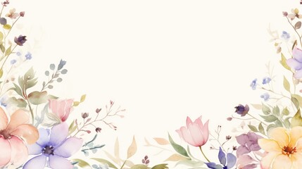 Pastel Watercolor Illustration of Various Blooming Flowers in a Springtime Meadow