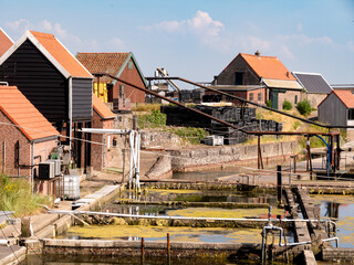 Oyster pits of oyster farm in Yerseke, Noord-Beveland, Zeeland, Netherlands