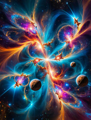 Surreal Cosmic Dance - Supernova, Galactic Cluster, and Quasar in Zero Gravity Gen AI - 729413487