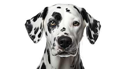 Closeup portrait of a dalmatian dog, black and white dog, isolated, transparent PNG Background