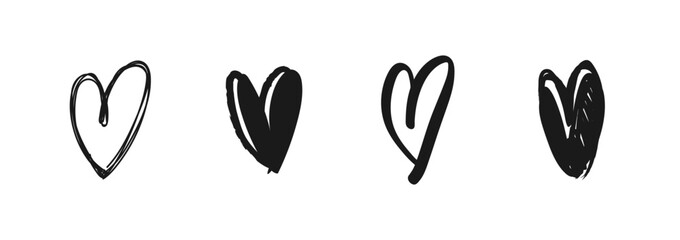 Heart doodles. Hand drawn hearts. Love symbol sketched.