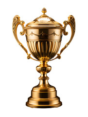 Fototapeta na wymiar Golden trophy cup isolated, sports, win, reward transparent PNG Background