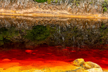 Contrast of Red Sediments and Reflective Waters in Rio Tinto