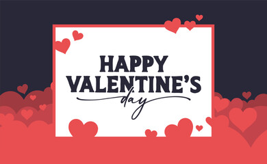 Happy Valentine's Day banner with frame and hearts background.