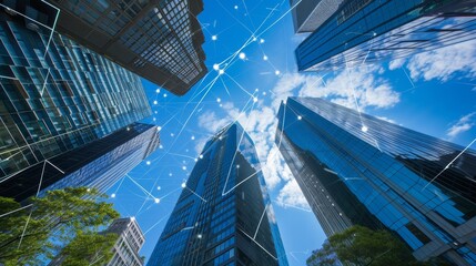 Fototapeta premium Skyscraper Symphony: Wireless Signs in the Urban Skyline