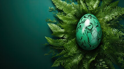Fototapeta na wymiar flatlay of easter egg on the green background