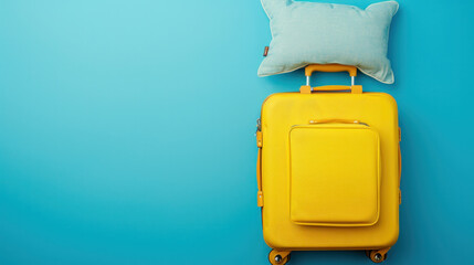 Fototapeta premium Travel suitcase on blue background
