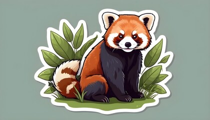 Cute red panda illustration in sticker style