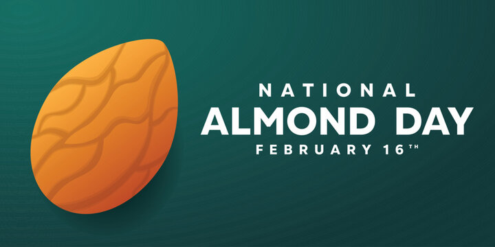 National Almond Day. Vector illustration of almonds on a green background. Card, poster, media social, banner and more.