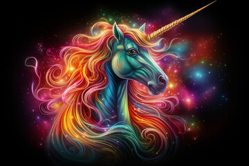 Obraz na płótnie Canvas Magical illustration of a unicorn on a black background.