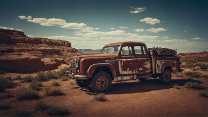 Old rustic truck in desert