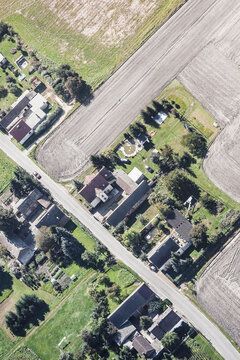 Aerial view of neighborhood in rural village.
