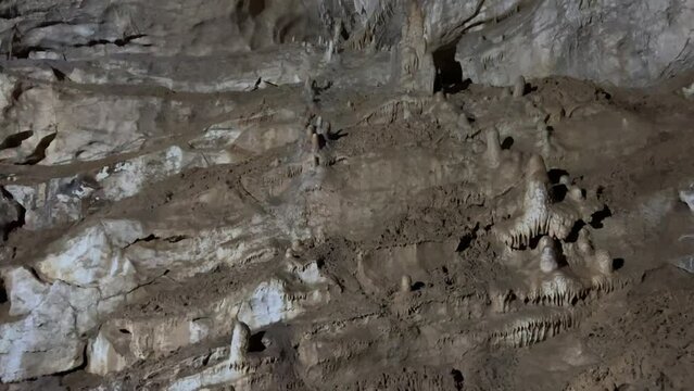 Sinter formations in the deepest karst caves of the world in Abkhazia, Verevkin Cave, Athos Cave