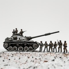 Fototapeta na wymiar Group of Toy Soldiers Standing Next to a Tank