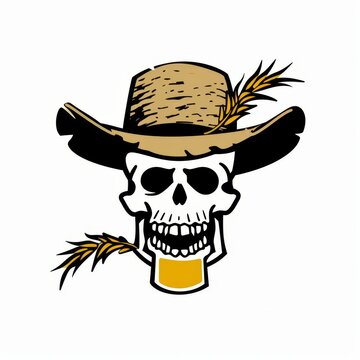 Skull Wearing Cowboy Hat and Holding a Beer