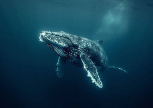A Humpback Whale Swimming in the Ocean