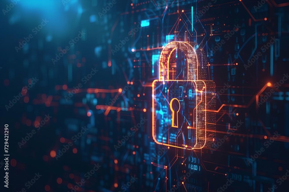 Aufkleber cybersecurity concept with a lock icon emphasizing the importance of data protection and internet ne