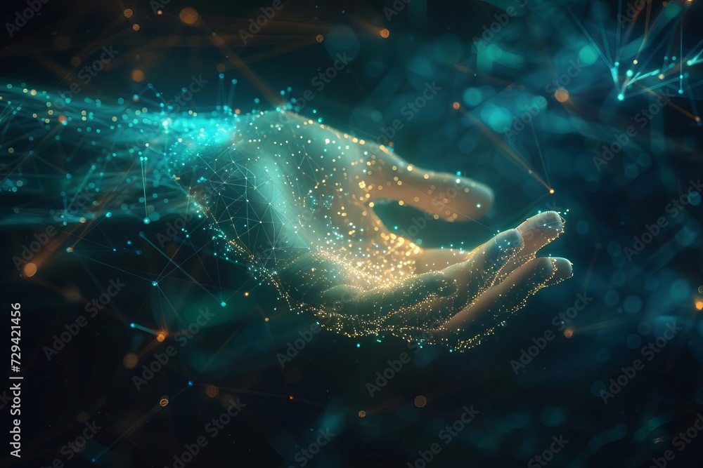 Aufkleber digital hand hologram on a dark background symbolizing the intersection of humanity and technology a